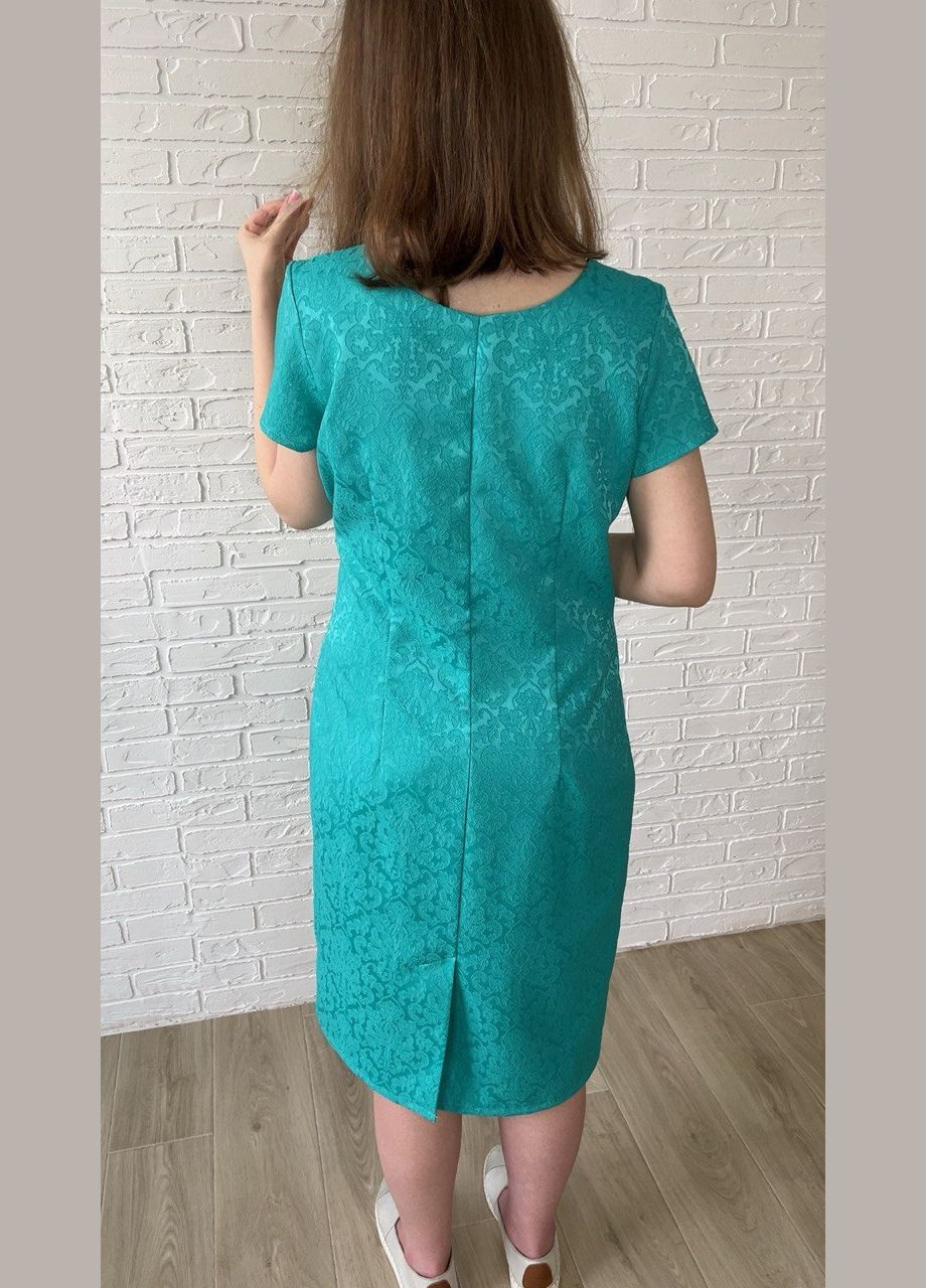 Бирюзовое повседневный, кэжуал бирюзовое жаккардовое летнее женское платье-футляр миди с узором с цветочным принтом платье-футболка, футляр No Brand с цветочным принтом