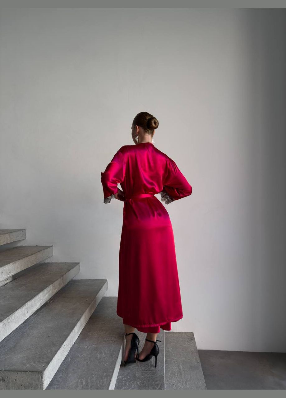 Красный демисезонный роскошный комплект пеньюар и халат с кружевом. No Brand