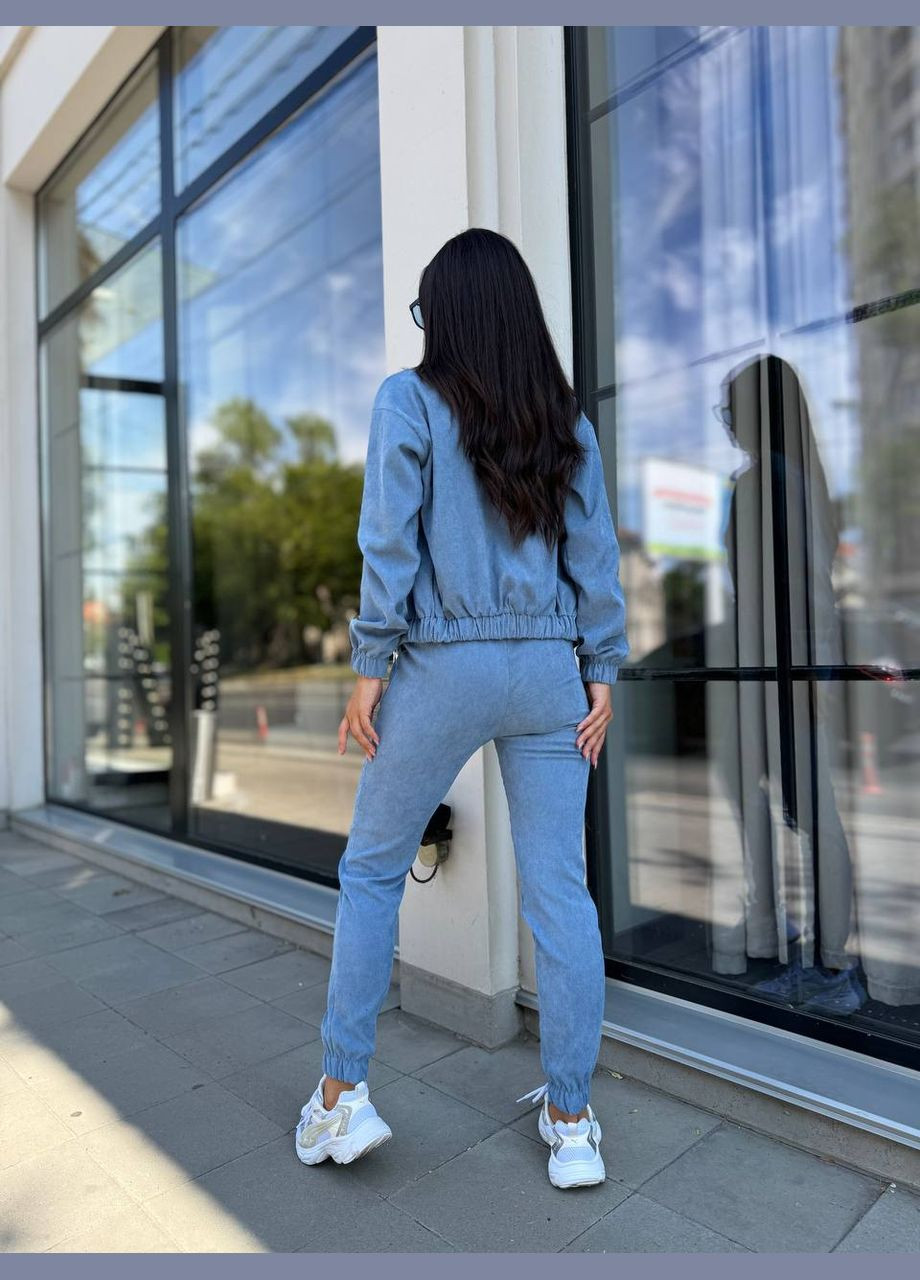 Прогулочный костюм из микро-вельвета на молнии голубого цвета 32335 No Brand (327432228)