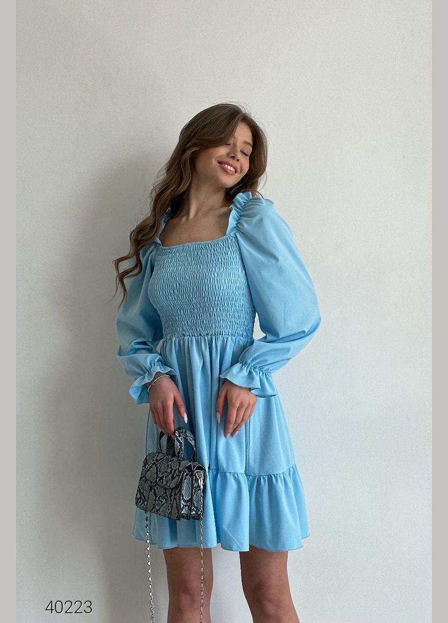 Блакитна повсякденний літня сукня з пишною спідницею Liton однотонна