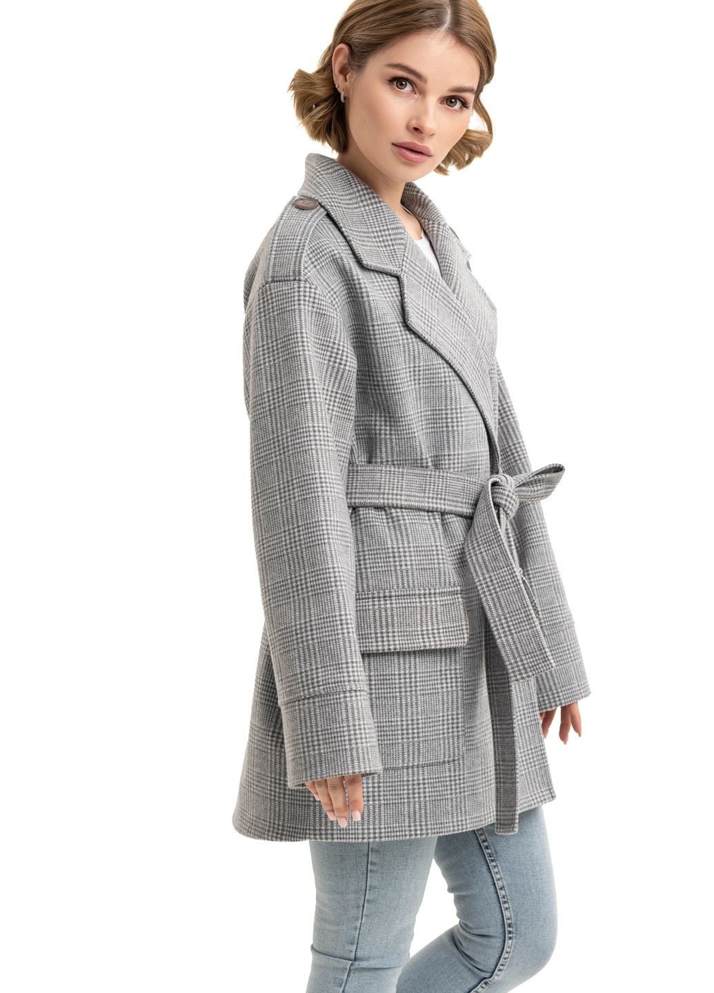 Серое демисезонное Пальто Хани серый (тиан) Emass