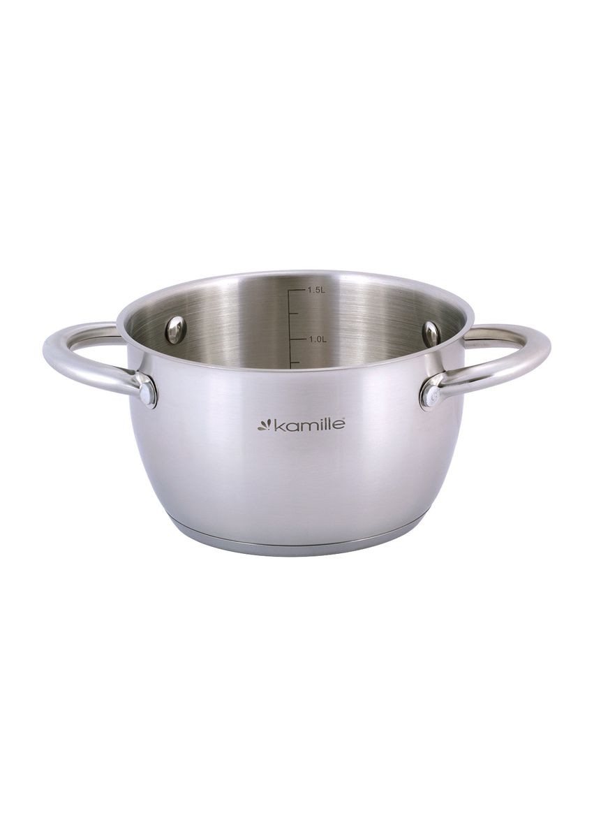 Каструля з кришкою 1.5 л з нержавіючої сталі і порожнистими ручками для індукції і газу KM-4900 Kamille (371898313)