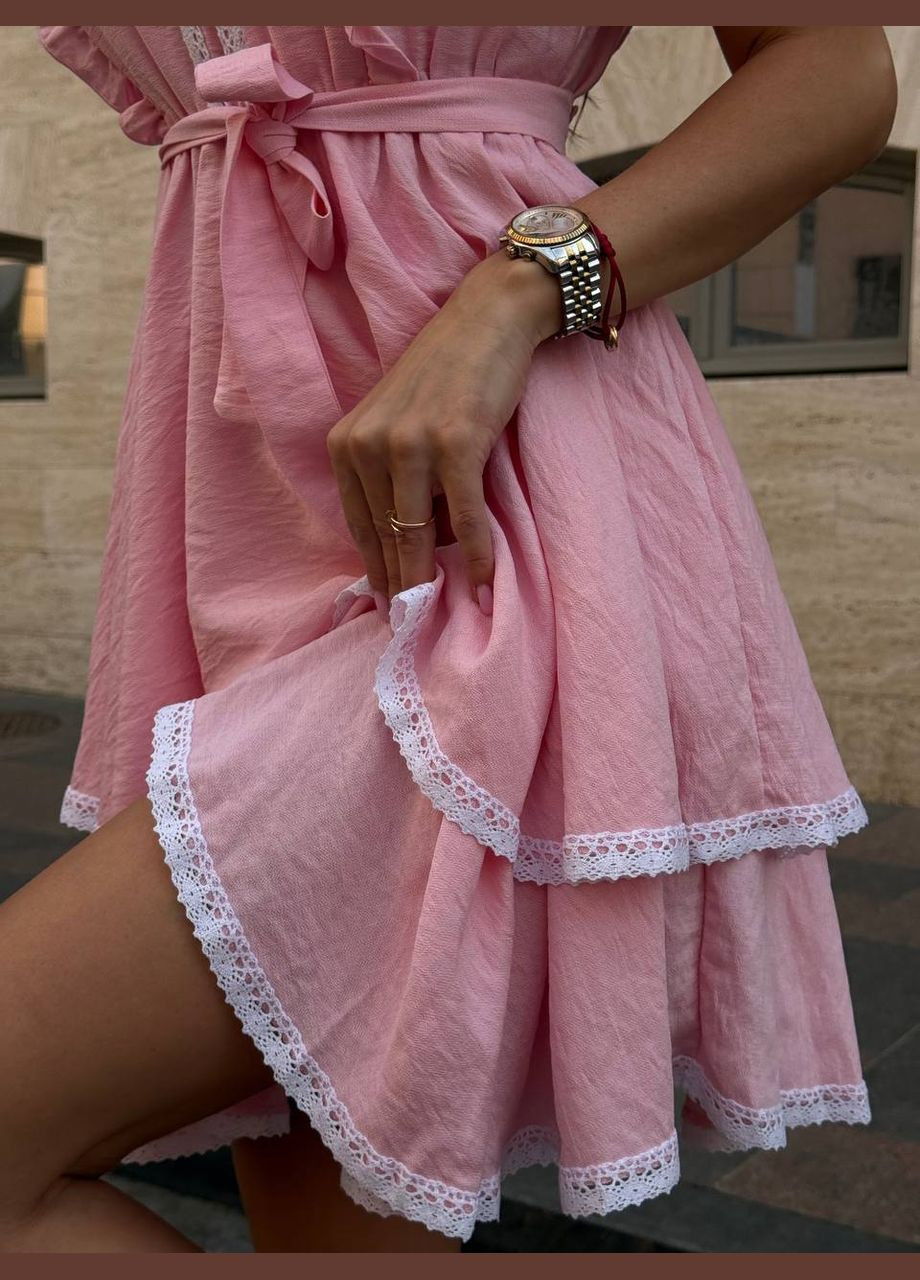 Розовое повседневный, праздничный женское платье в стиле бохо с юбкой-солнце Avanti однотонное