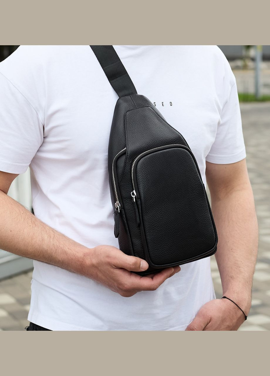 Мужская сумка-слинг из натуральной кожи, сумка через плечо черная, мужская сумка слинг 34091 Tiding Bag (359380774)