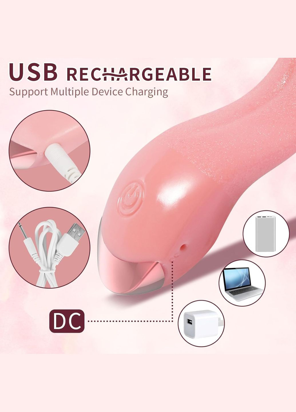 Вибратор Язычок для анально-вагинальной стимуляции с подогревом, 3 режима и 7 скоростей No Brand (315725445)