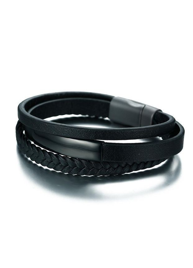 Іменний браслет з гравіюванням із чорної шкіри No Brand (365819697)