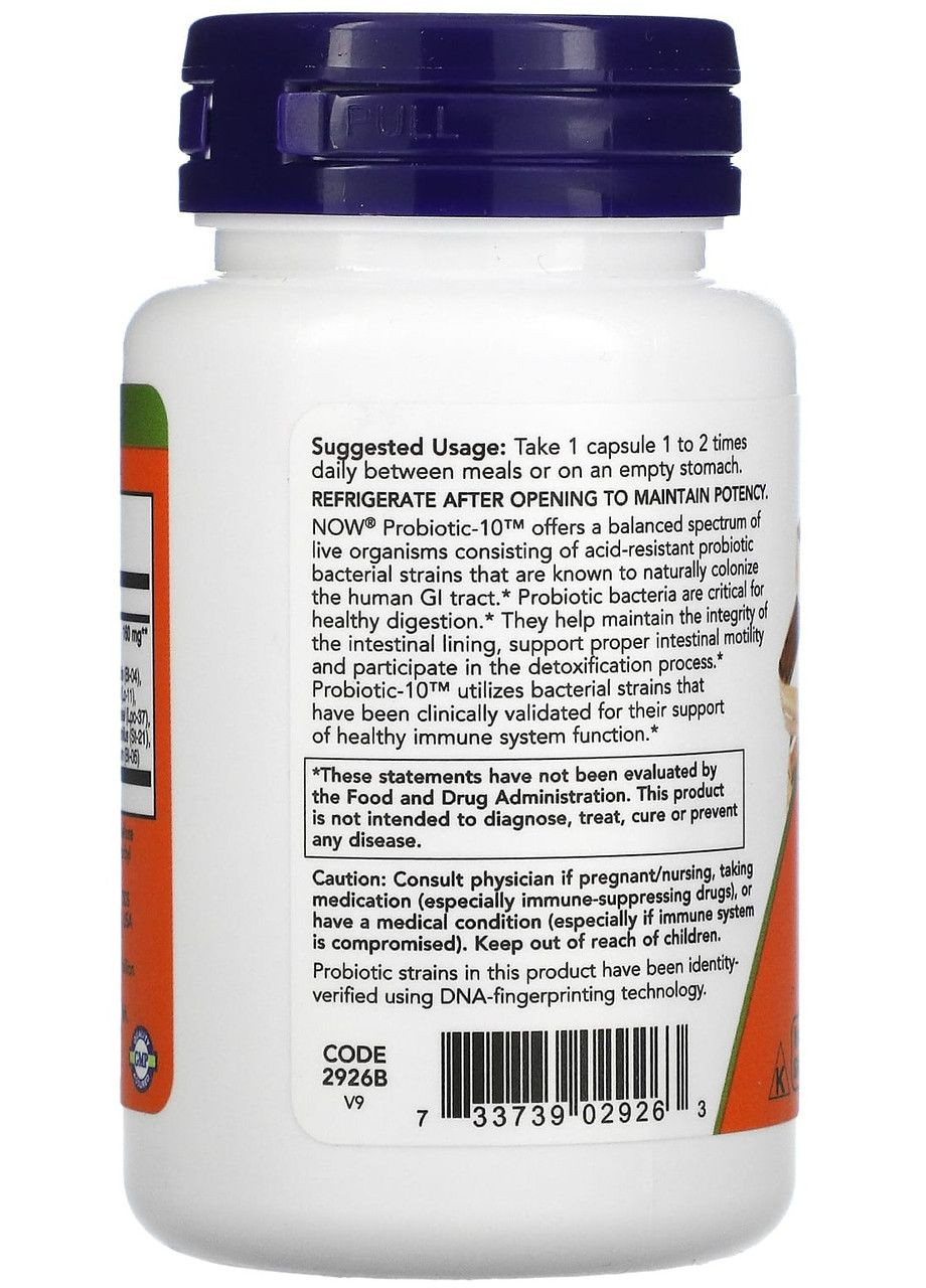 Пробиотик-10 (Probiotic), 25 млрд КОЕ, 50 вегетарианских капсул, поддерживает здоровье пищеварительной системы,. Now Foods (366089730)