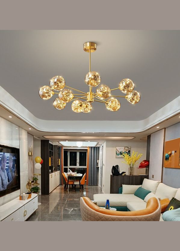 Люстра світлодіодна стельова LED світильник для квартири на стелю лед 26372 Латунь 42-72х110х110 см. Sunnysky (364754030)