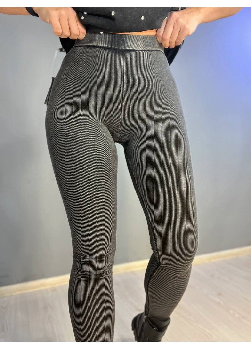 Лосини жіночі A-N 2306 рубчик варка трикотаж сірий No Brand (305848718)