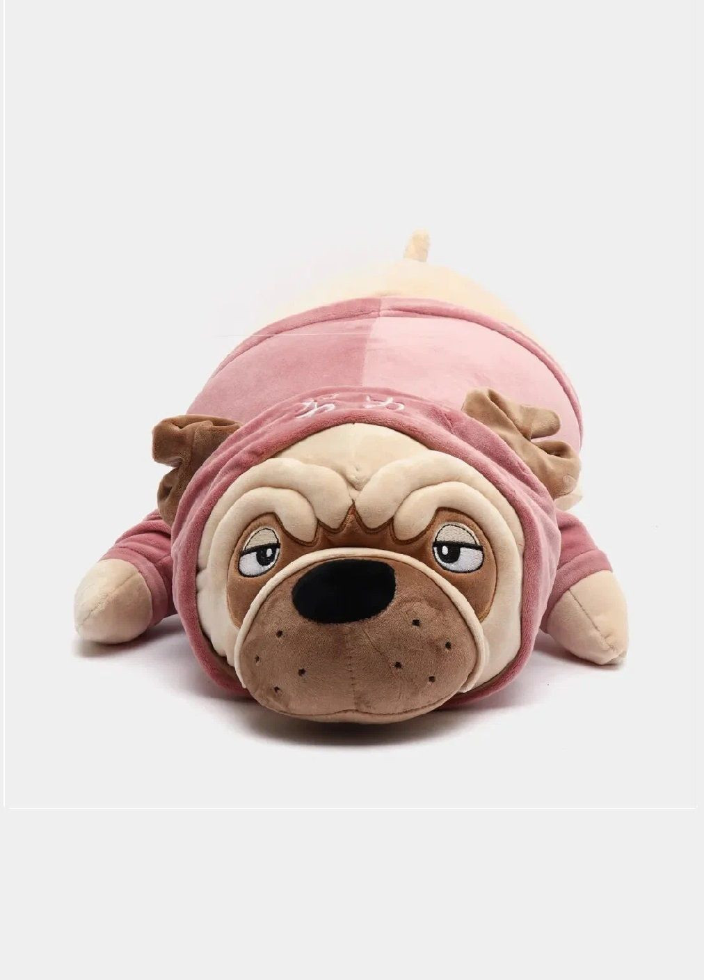 Мягкая игрушка обнимашка подушка антистресс длинная плюшевая собака мопс в одежде 92 см (476525-Prob) С розовой кофтой Unbranded (283608287)