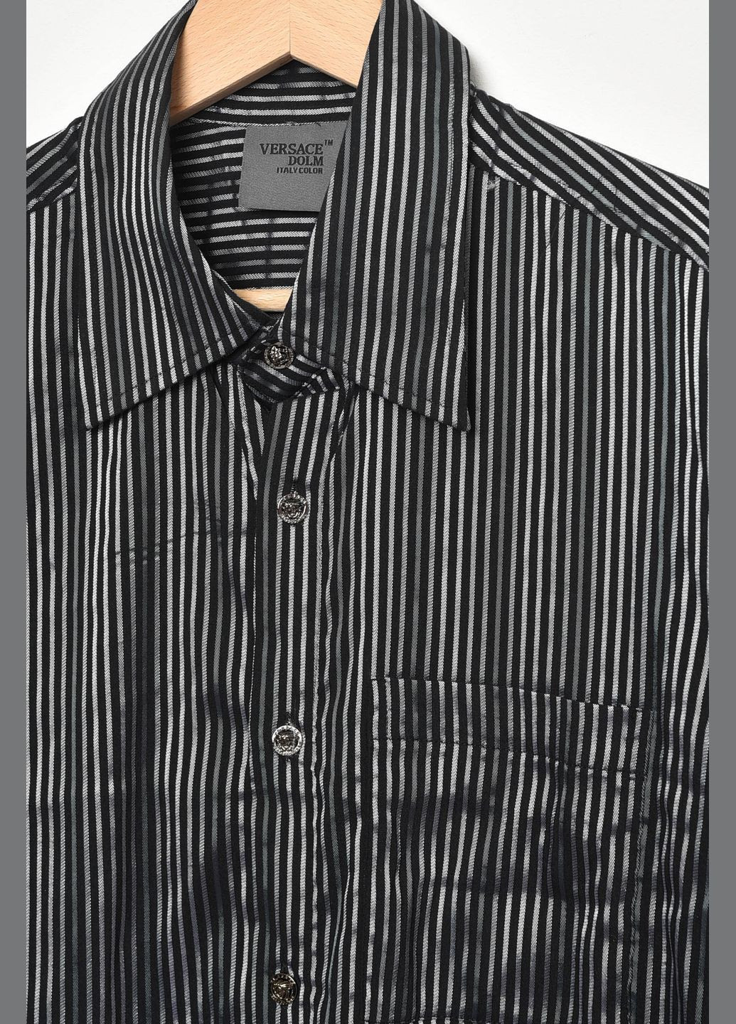 Сорочка чоловіча батальна чорного кольору в смужку Let's Shop (293765099)