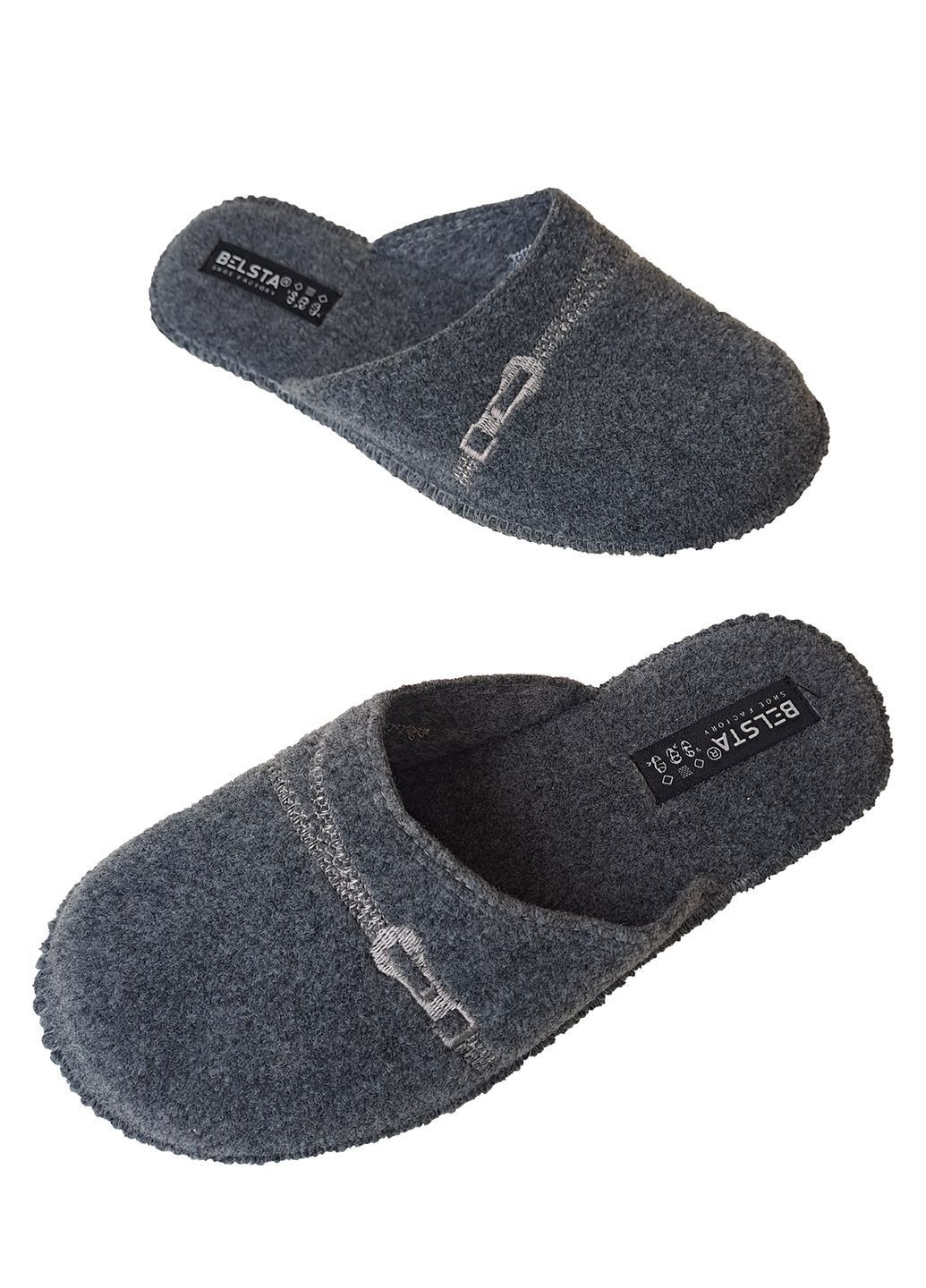 Серые тапочки мужские паркетные закрытые на овчине Белста