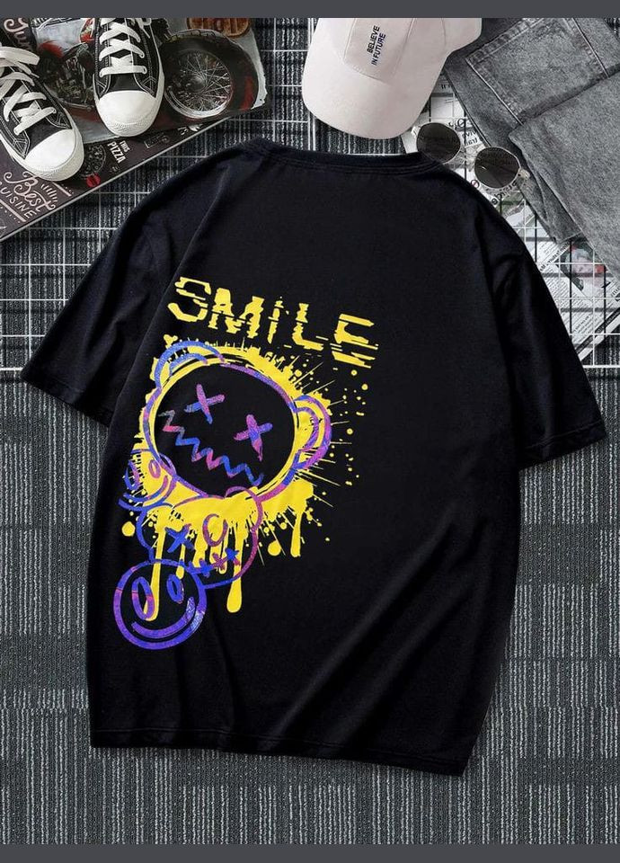 Комбинированная черная мужская модная оверсайз футболка с ярким принтом No Brand