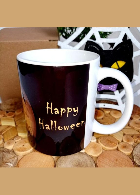 Керамическая кружка happy halloween-черный кот-полнолуние+подарок No Brand (342384662)