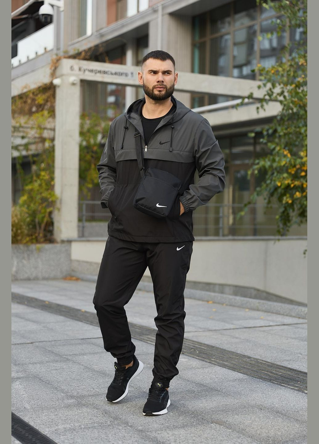 Темно-серый демисезонный мужской комплект No Brand