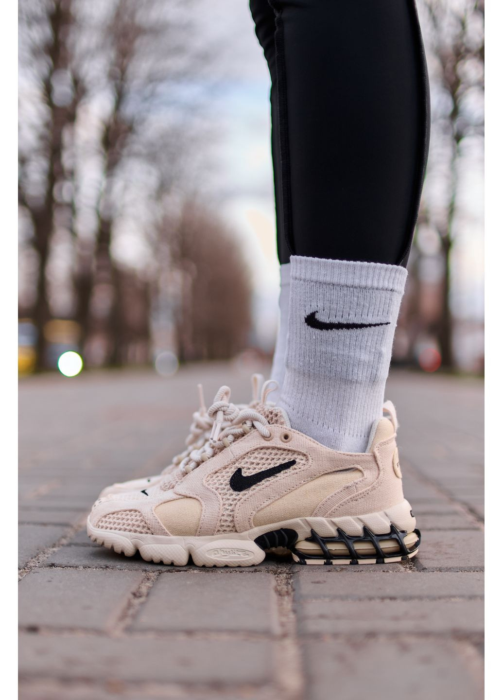 Бежевые демисезонные кроссовки мужские nike x stussy air zoom spiridon cage 2 beige найк аир зум No Brand