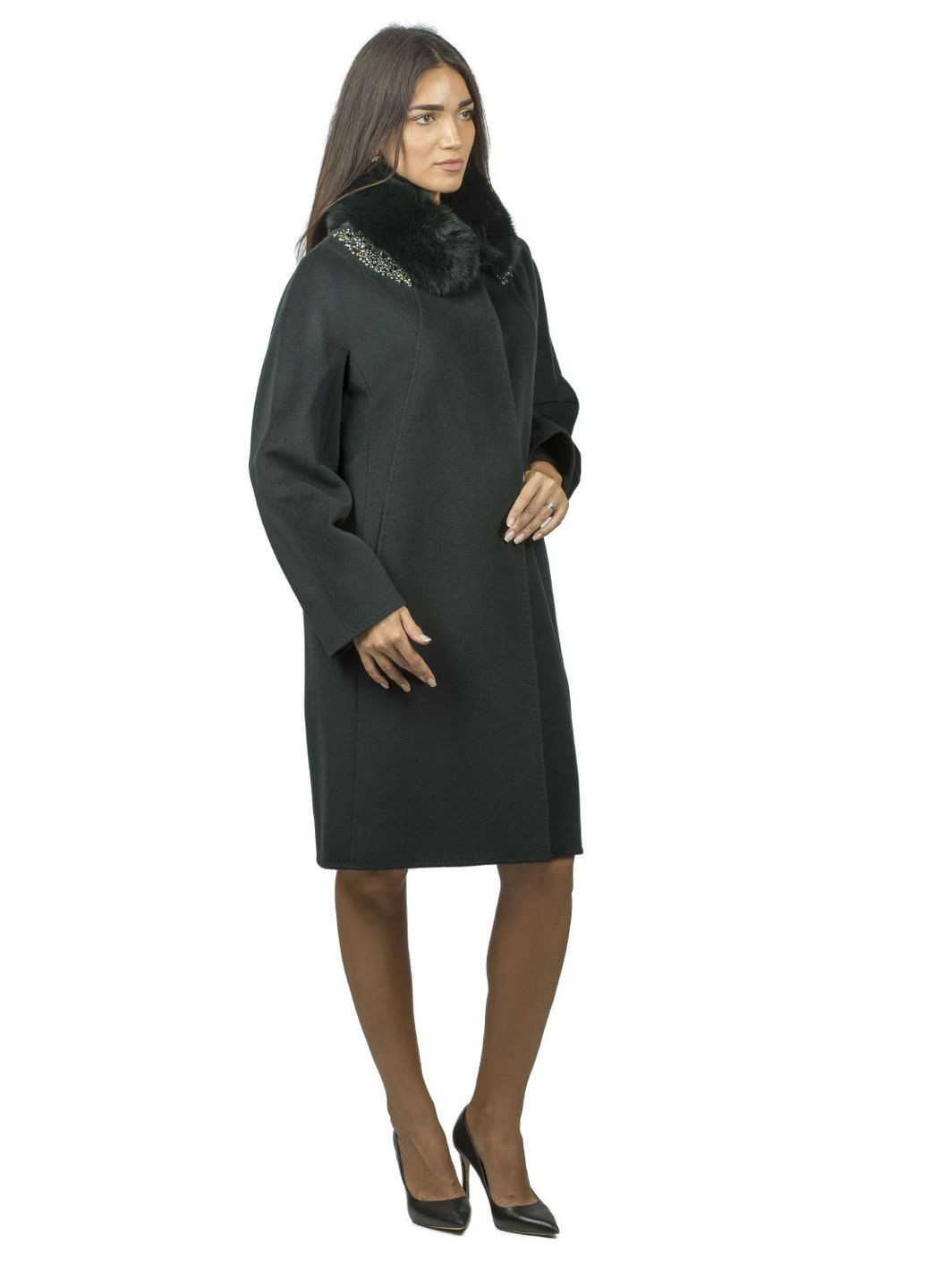 Зелене демісезонне Ошатне жіноче вовняне пальто з хутром песця, колір Bella Bicchi (зелений, ), 39701 No Brand