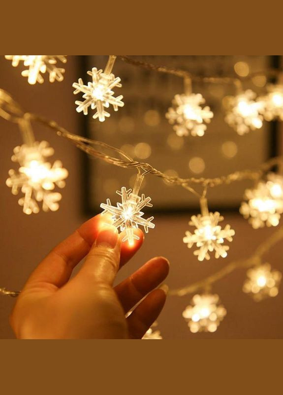 Гірлянда світлодіодна, сніжинки, 6 м, 40 LED, 2 режими, на батарейках, тепле біле світло, прозорий провід, 4009038 Ayacola (315719754)