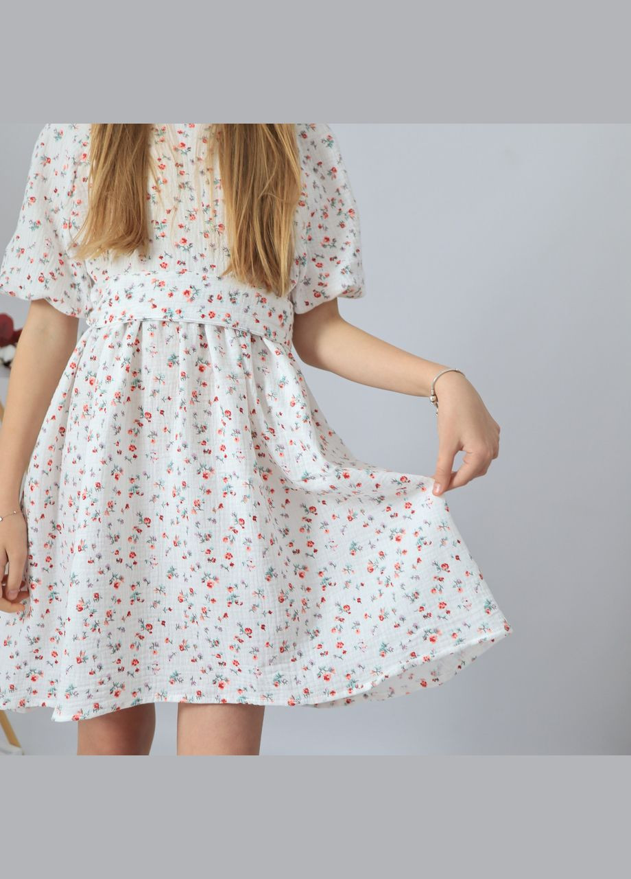 Біла дитяча довга сукня біла з квіточками "венді" з мусліну для дівчинки No Brand (331619969)