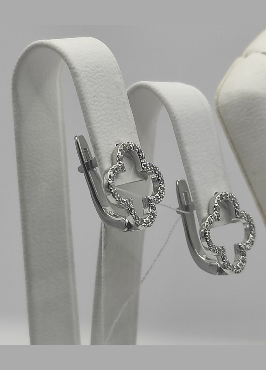 "Серебряные серьги-клевер с покрытием родий" Shiny 5564 No Brand (331145354)