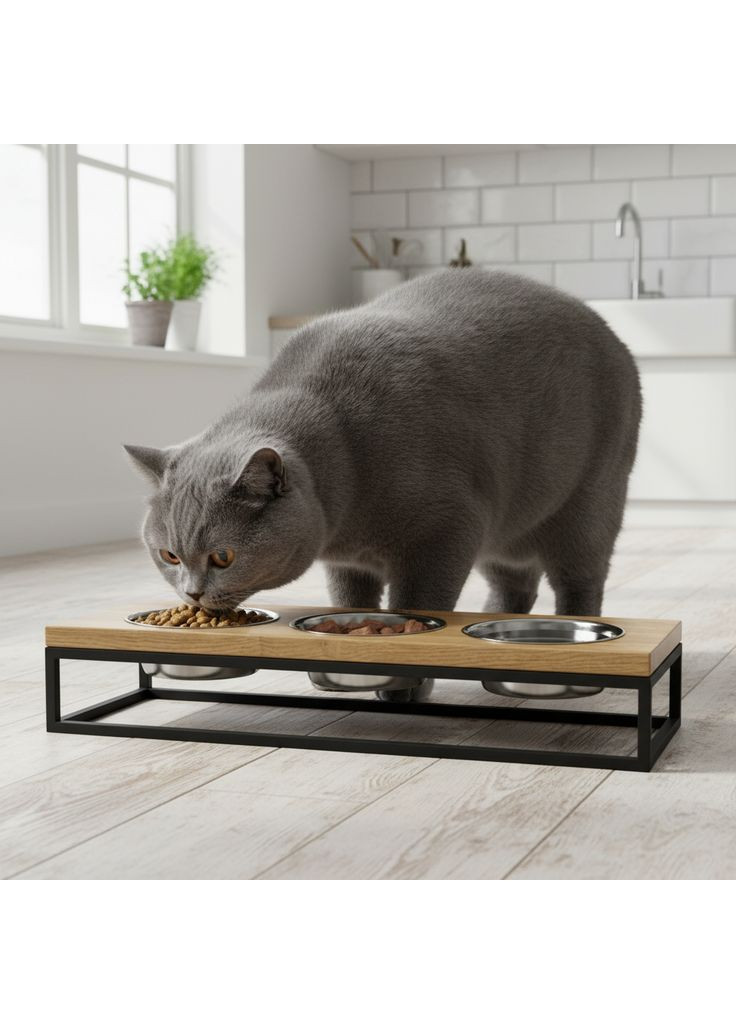 Миски на подставке для кошек и маленьких собак Base Bar (3×0,45 л) Bar-54187-BLNT Hollky (365652687)