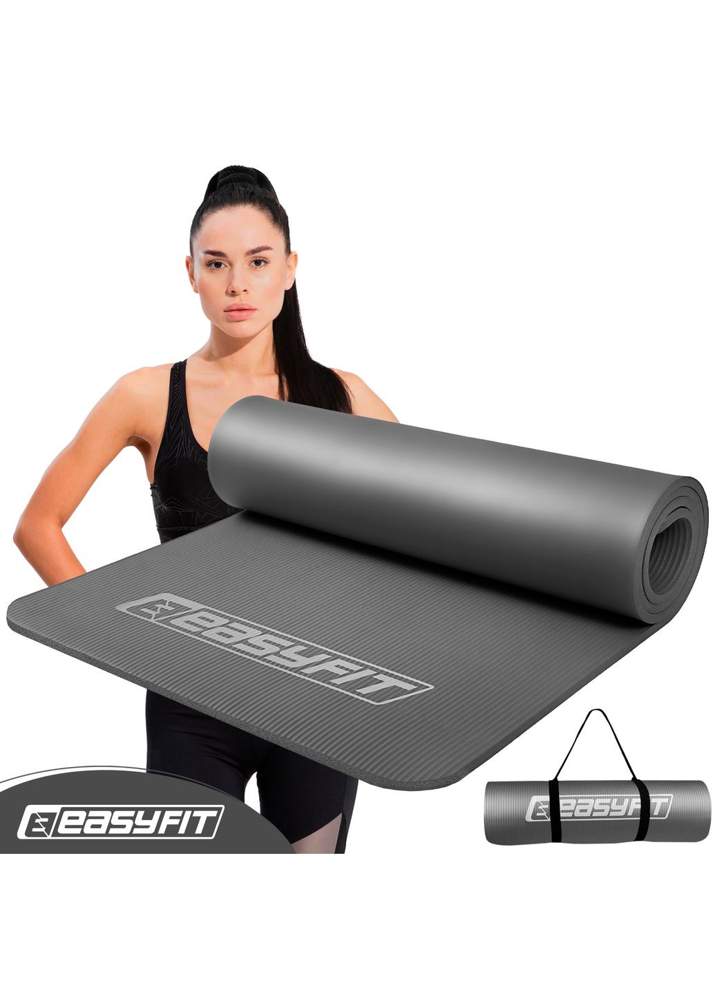 Килимок для фітнесу та йоги NBR 10 мм Сірий EasyFit (340273472)