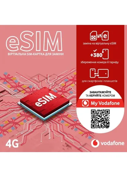 Стартовий пакет eSIM віртуальна SIM-карта Vodafone (386057290)