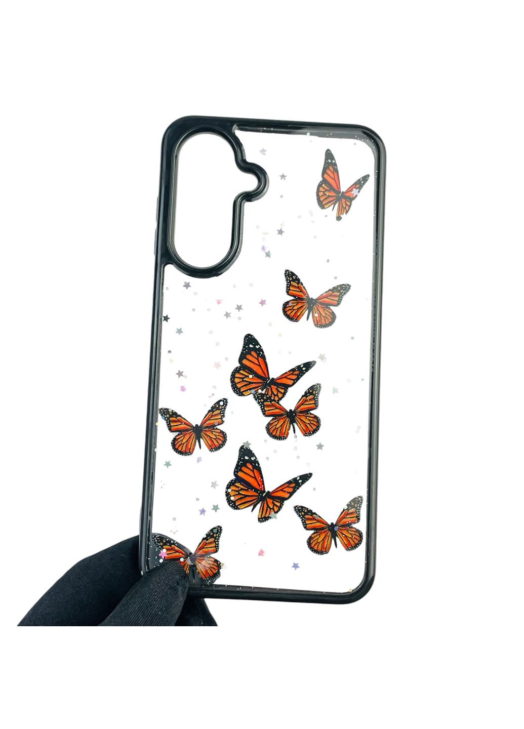 Чехол для Galaxy A26 (SM-A266) с блёстками с бабочками на самсунг а26 черный Samsung (366386571)