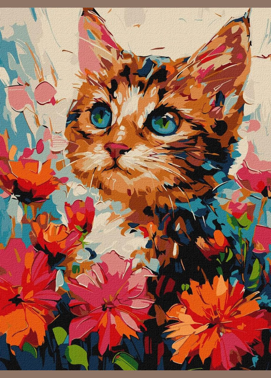 Картина по номерам Котик в цветах Идейка 30 х 40 KHO6599 IDEYKA (354828468)