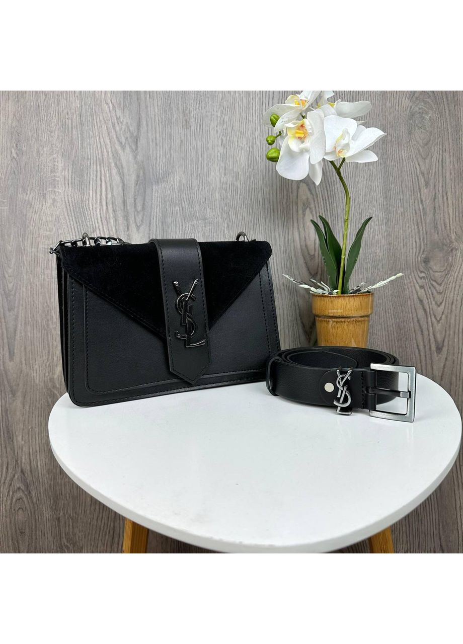 Жіноча міні сумочка клатч замшева зі шкіряним ременем чорний ProDobro (363222365)