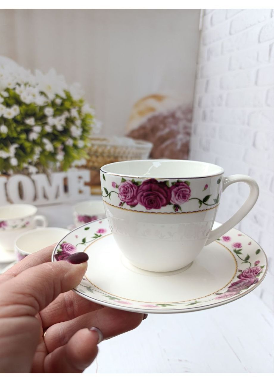 Чайний сервіз Квітковий орнамент порцеляна 250 мл 12 предметів Білий 15103 SNT (366424513)