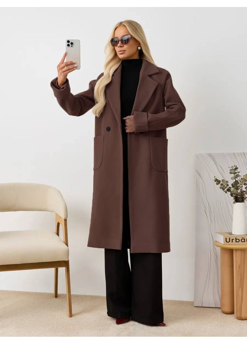 Темно-коричневе демісезонне Пальто Турецький кашемір на підкладці,з поясом та накладні кишені Україна