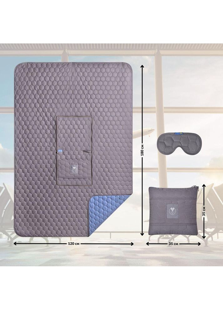 Плед-подушка дорожня трансформер – для подорожей, літака, поїзда, кемпінгу, кріпиться до валізи та маска для сну IDEIA (367726629)