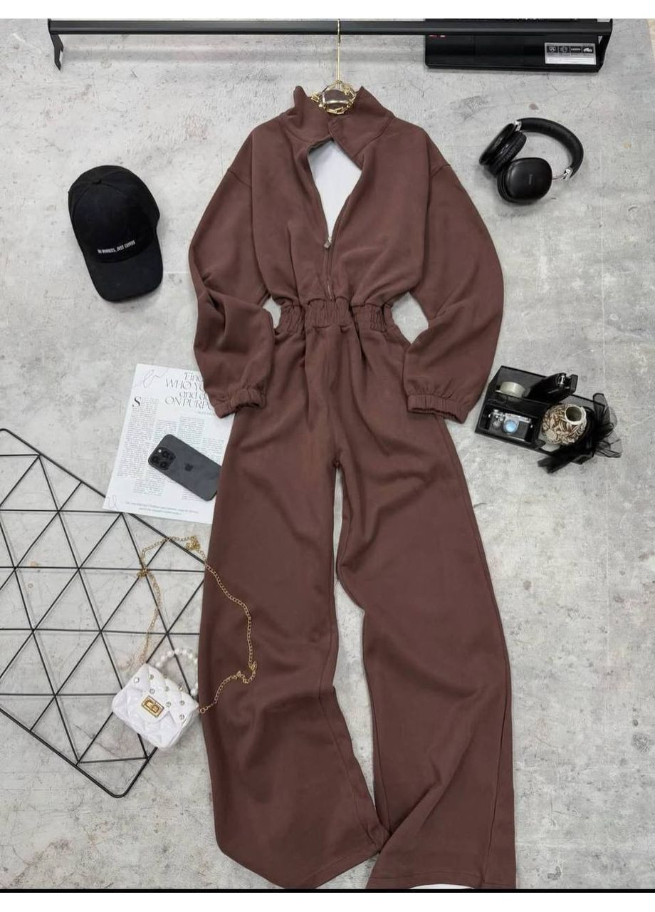 Комбінезон 0282 трьохнитка на флісі,з коміром на блискавці Україна темно-коричневий