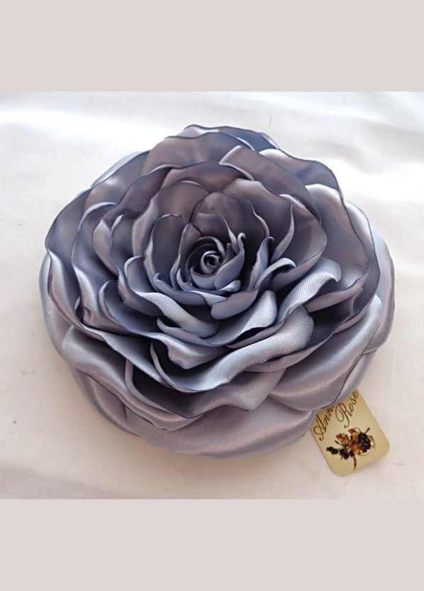 Большая брошь цветок из ткани ручной работы "Серая Роза" No Brand (349842847)
