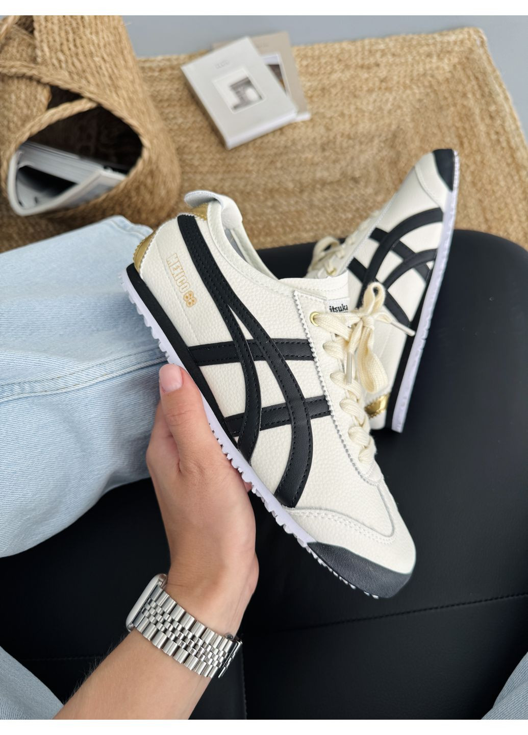 Чорні Осінні кросівки чоловічі asics onitsuka tiger mexico black / beige асікс онітцука тайгер No Brand