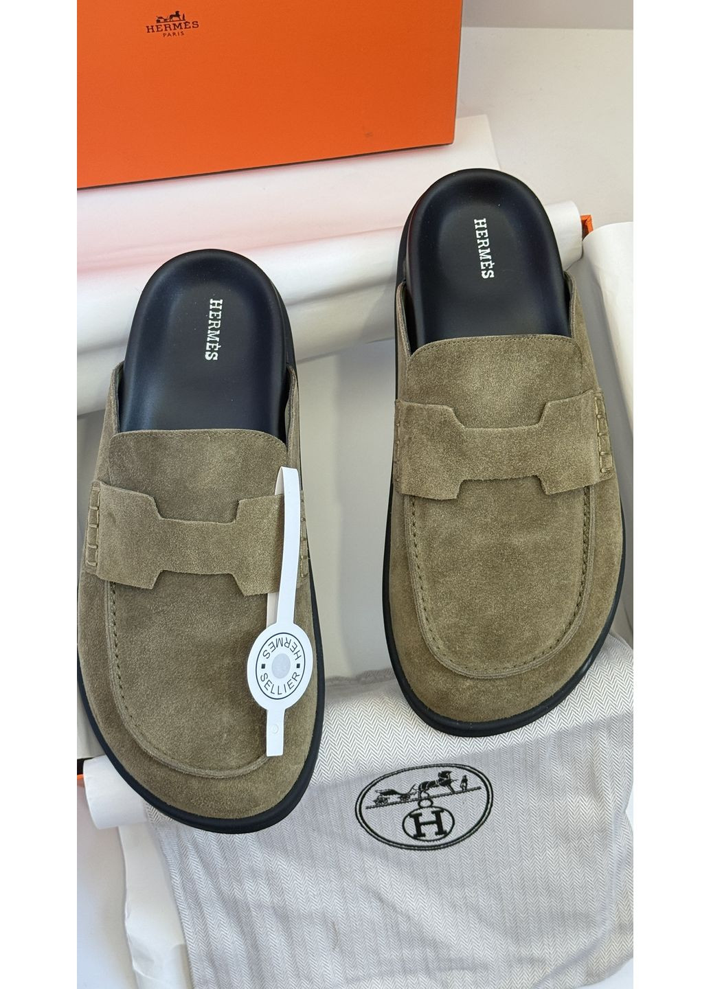 Замшевые шлепанцы мюли клоги Эрмес унисекс Herme Sb (353492721)