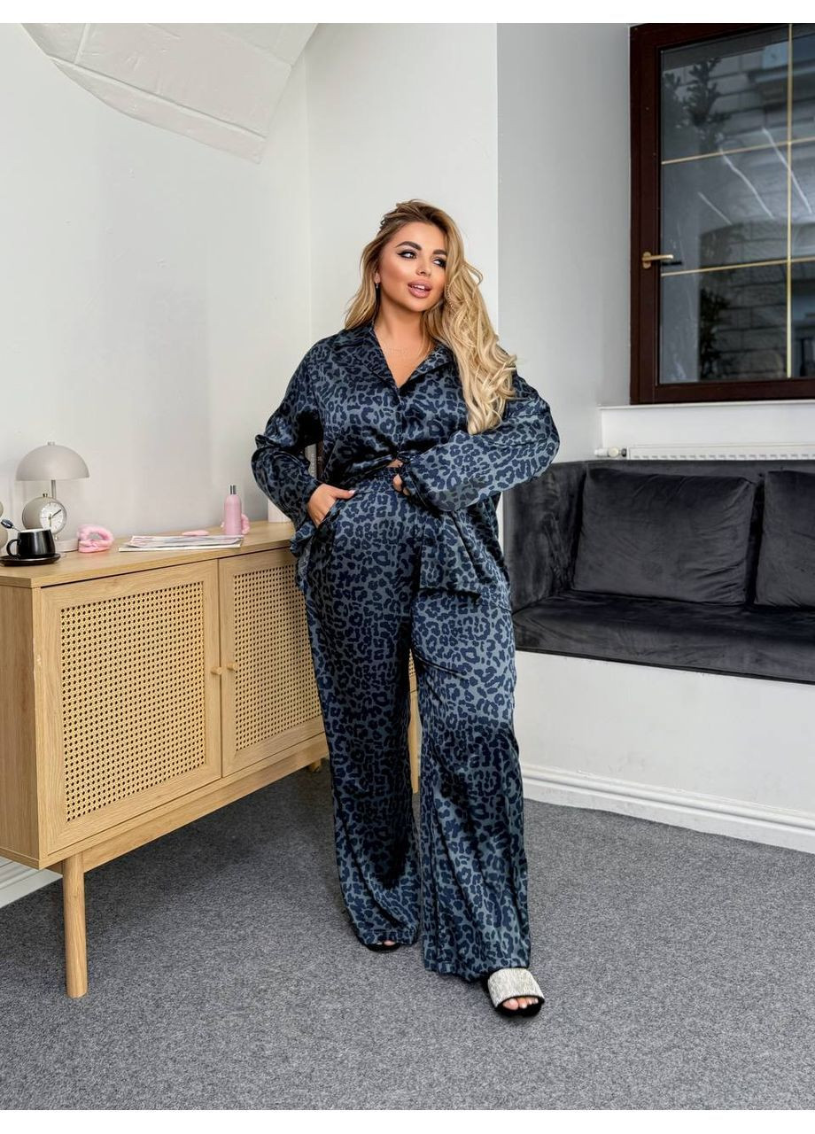 Черная пижама шелк премиум качества, рубашка и брюки Україна