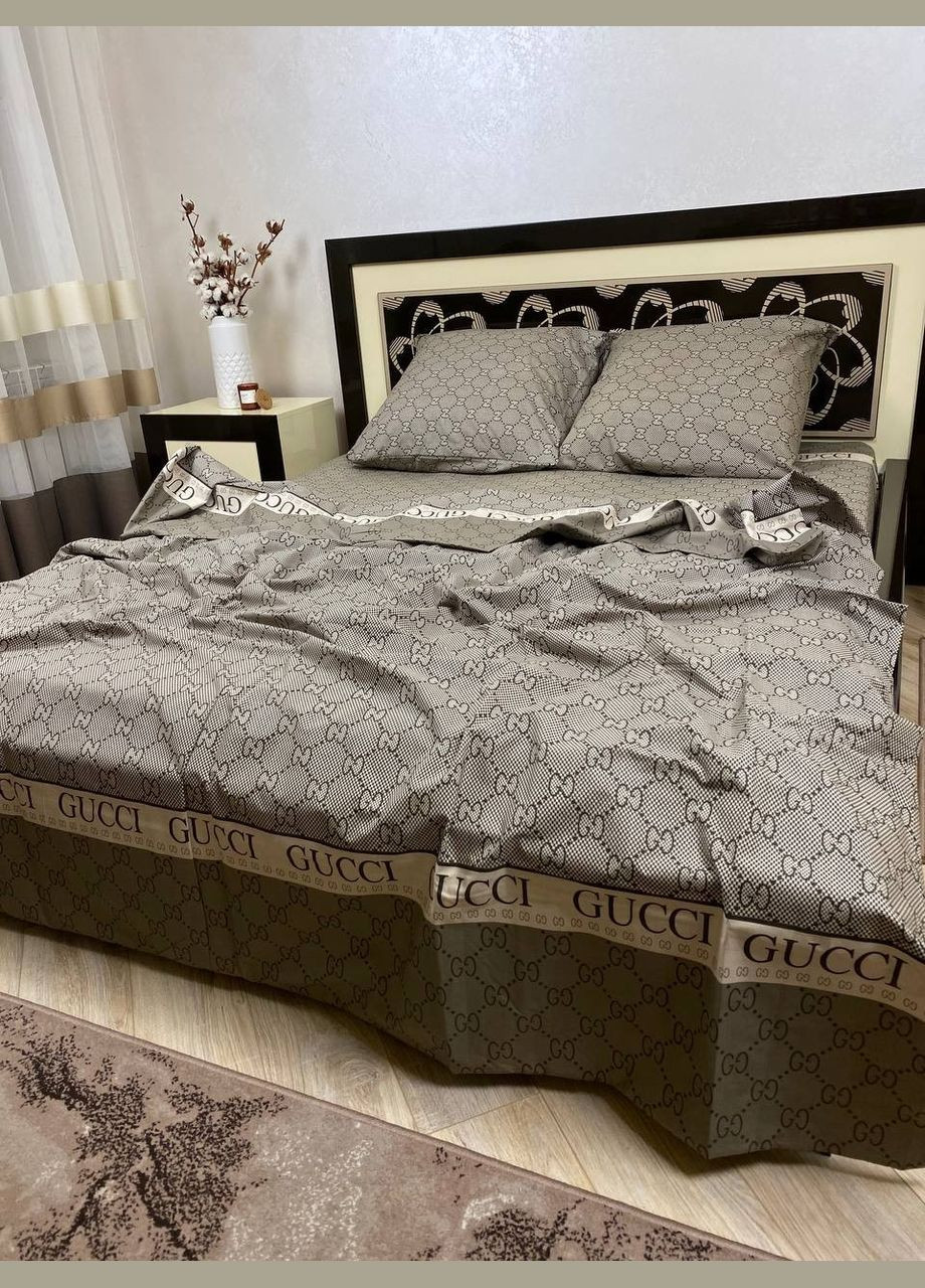 Постельное белье хлопковое Гучи Евро Простынь на резинке 160x200х20 Бязь Бронза 50 х 70 No Brand (322845177)