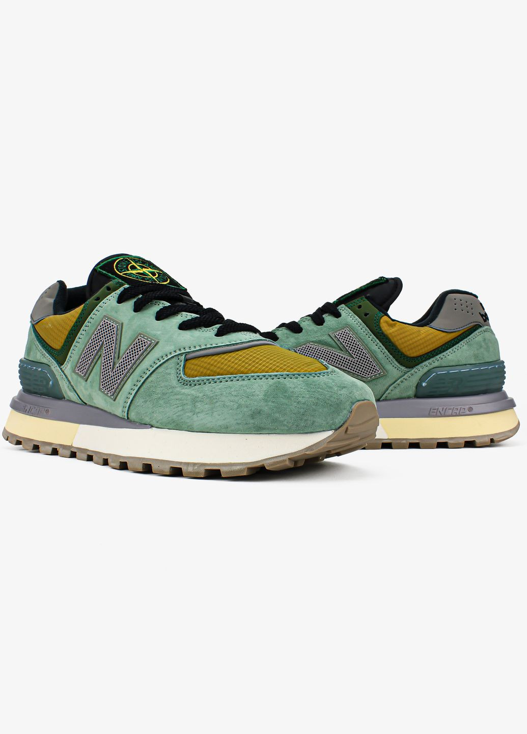 Зеленые демисезонные кроссовки мужские и женские stone island x new balance 574 legacy green | No Brand