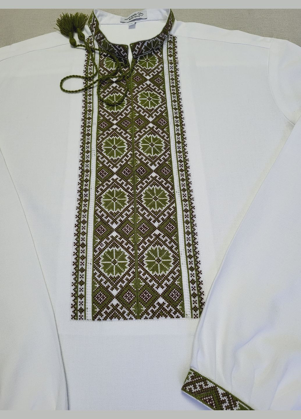 Комбінована чоловіча вишиванка на домотканому полотні (вишиті вставки)"зелений гай" Hand Made візерунок українська символіка вільна, пряма бавовна, домоткане полотно (331769855)