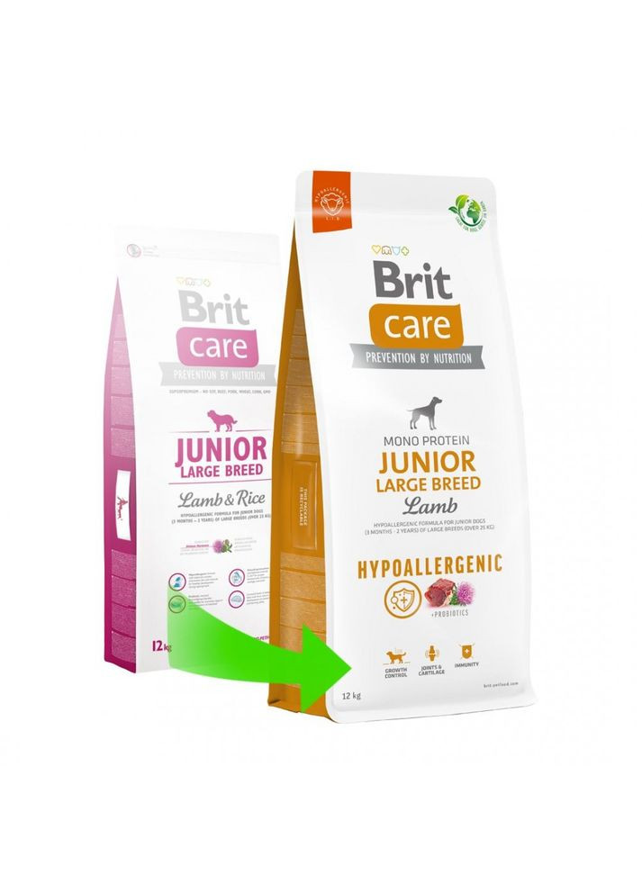 Корм сухий Dog Hypoallergenic Junior Large Breed для молодих собах великих порід гіпоалергенний з ягням 3 кг Brit Care (362700825)