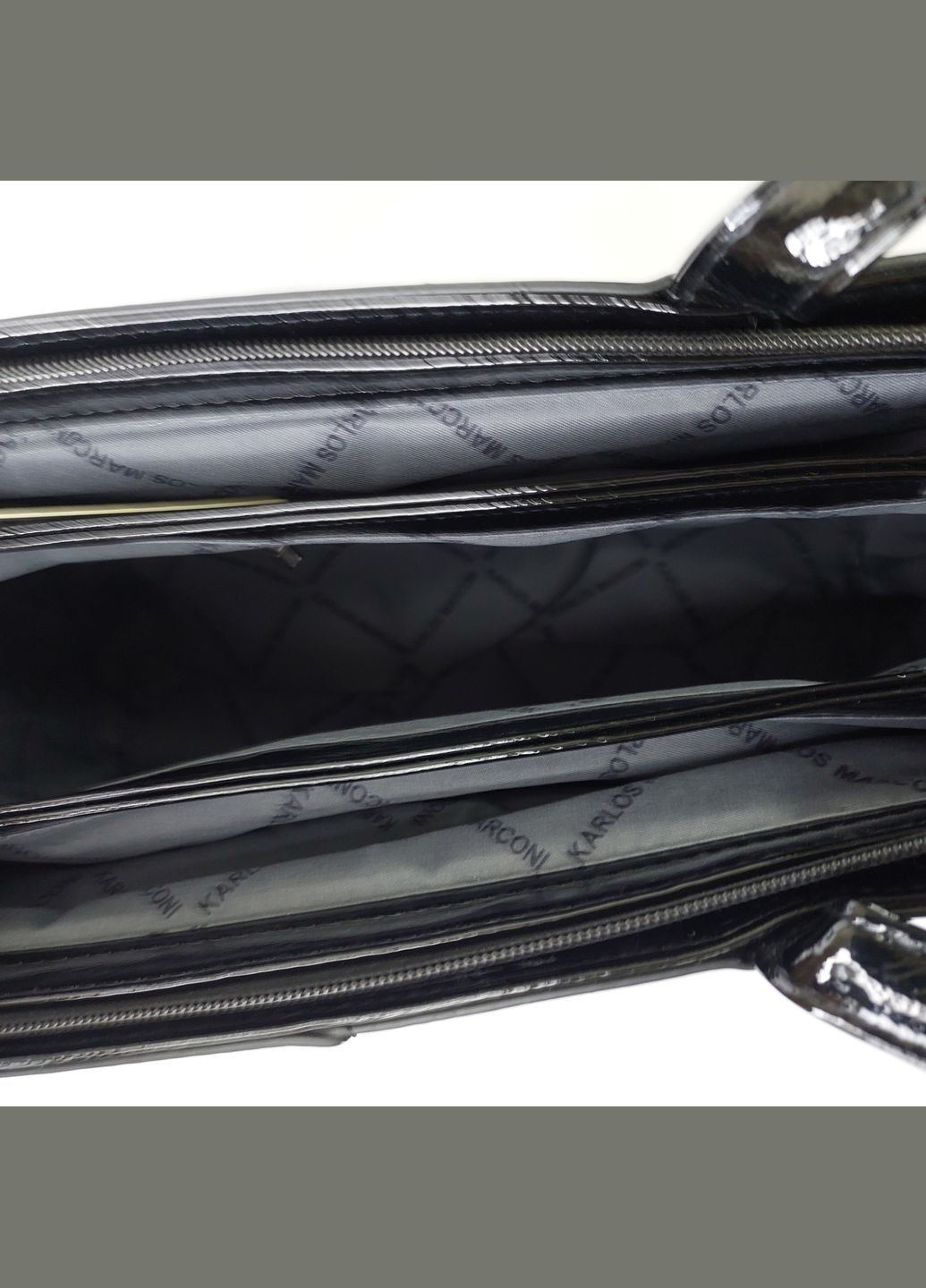Сумка жіноча А4 ділова на три відділення лакова чорна Karlos Marconi (347640658)