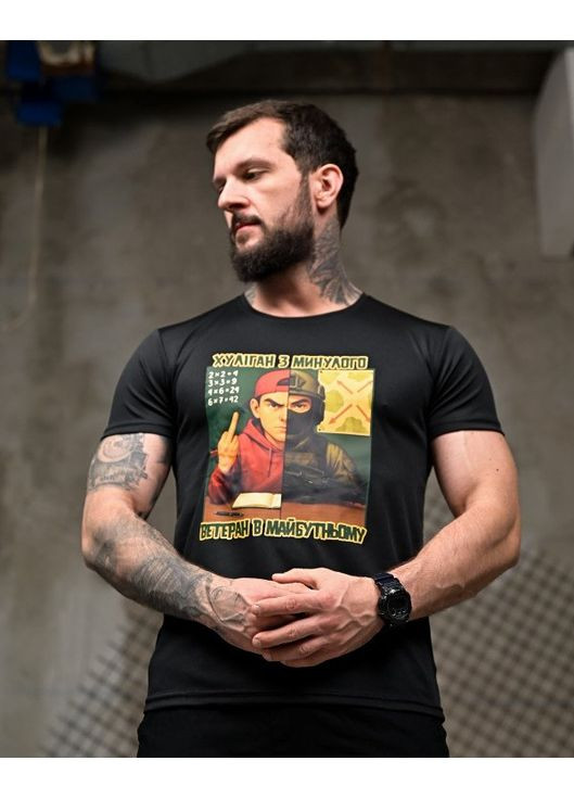 Тактична чоловіча футболка з принтом чорна No Brand (350890479)