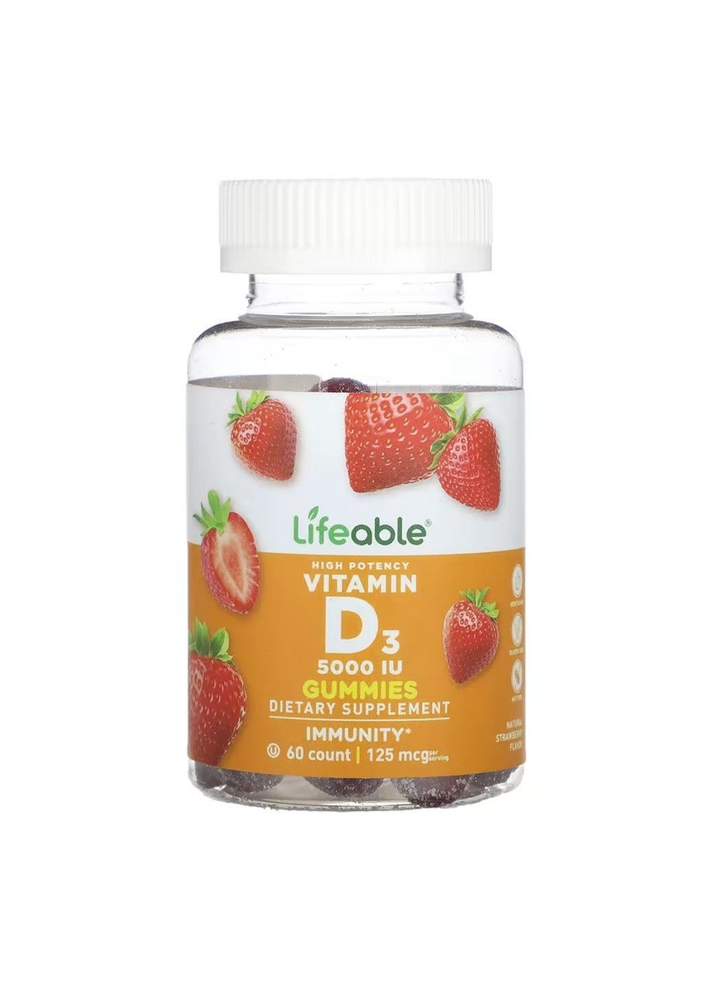 Vitamin D 5,000 IU, високоефективні жувальні таблетки з вітаміном D3, 60 жувальних таблеток Lifeable (370162509)