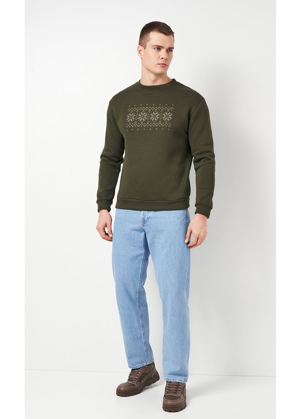 Хаки мужской свитшот с вышивкой vishivano4ka 0017 геометрический вышивка (369003718)