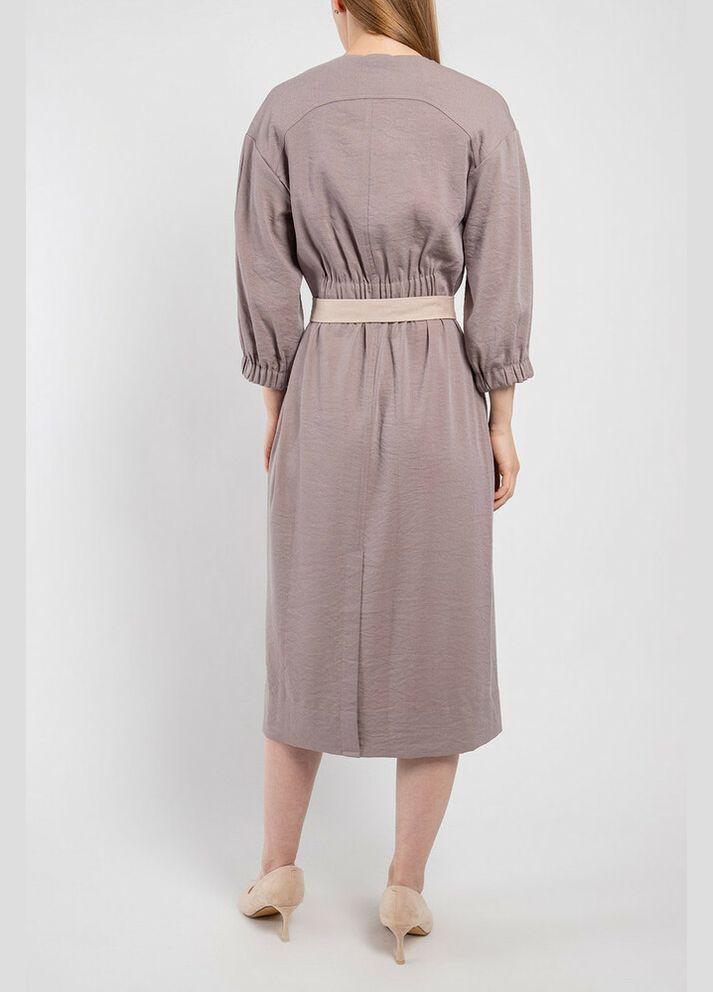 Комбінована повсякденний сукня жіноча "казка" з поясом тауп mkpr8559-3 Modna KAZKA