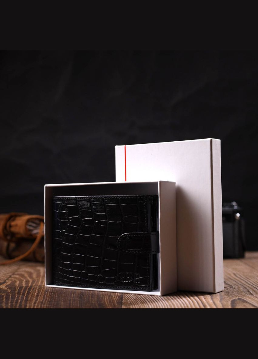 Вместительный бумажник среднего размера для мужчин из натуральной кожи с тиснением под крокодила 22000 Bond (329196439)