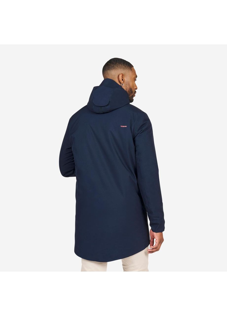 Темно-серая демисезонная куртка мужская 500 для парусного спорта удлиненная водонепроницаемая темно-синяя TRIBORD