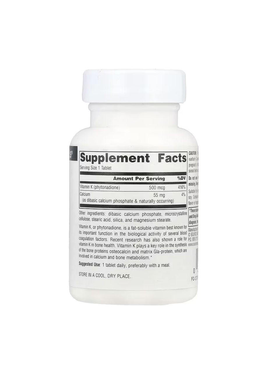 Vitamin K 500 mcg - 100 tabs Source Naturals (369398582)